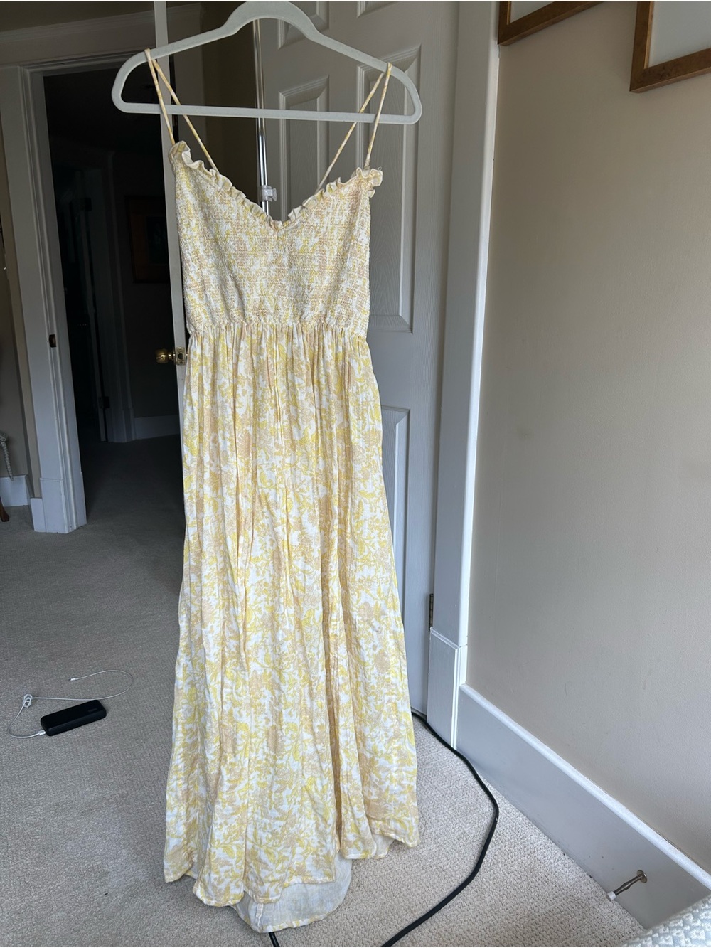 Beautiful Free People Yellow Floral Smocked Maxi Dress Large NWT